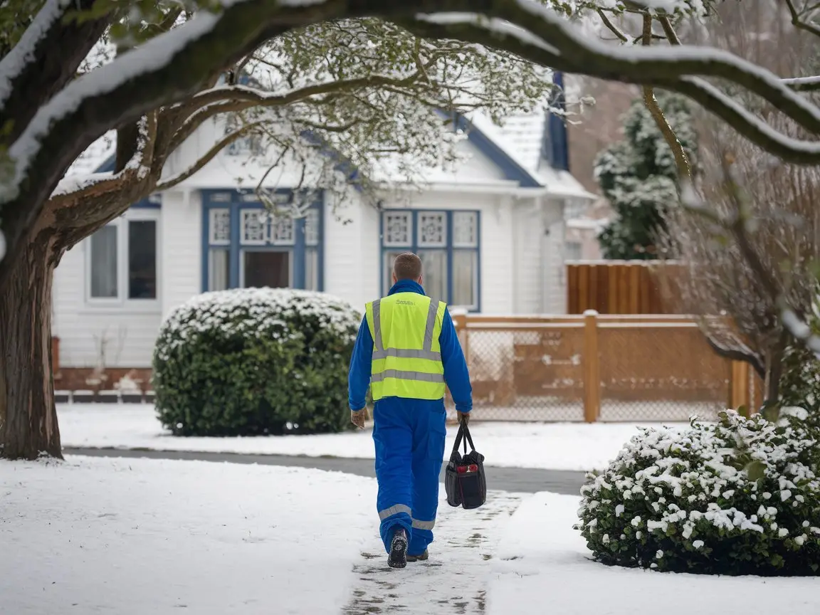 Heat Pump HQ technician walking to a house in Christchurch to repair a heat pump