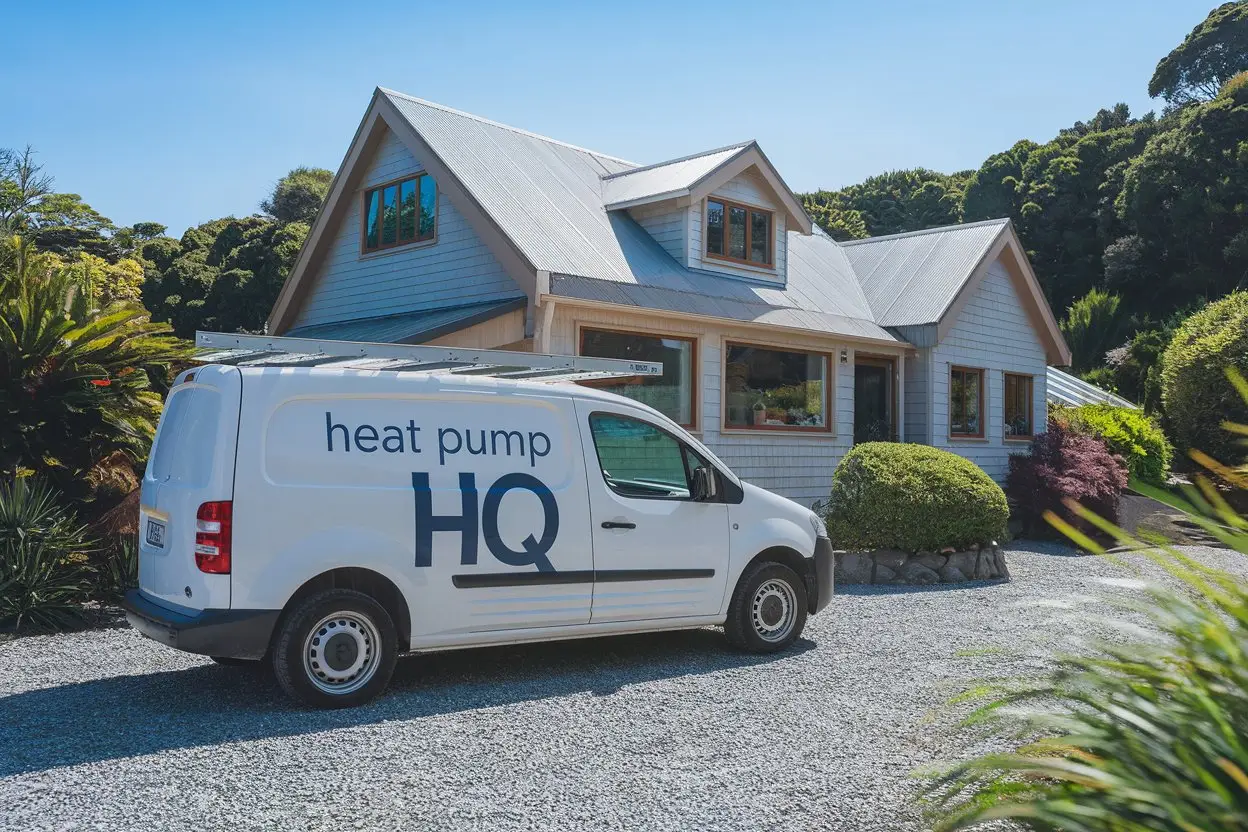 Heat Pump HQ van parked outside a home in Christchurch