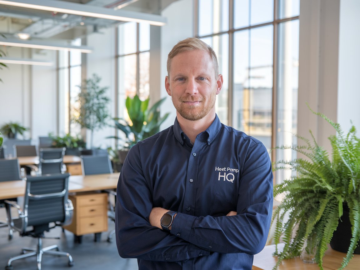 Matt from Heat Pump HQ in a commercial office in Christchurch