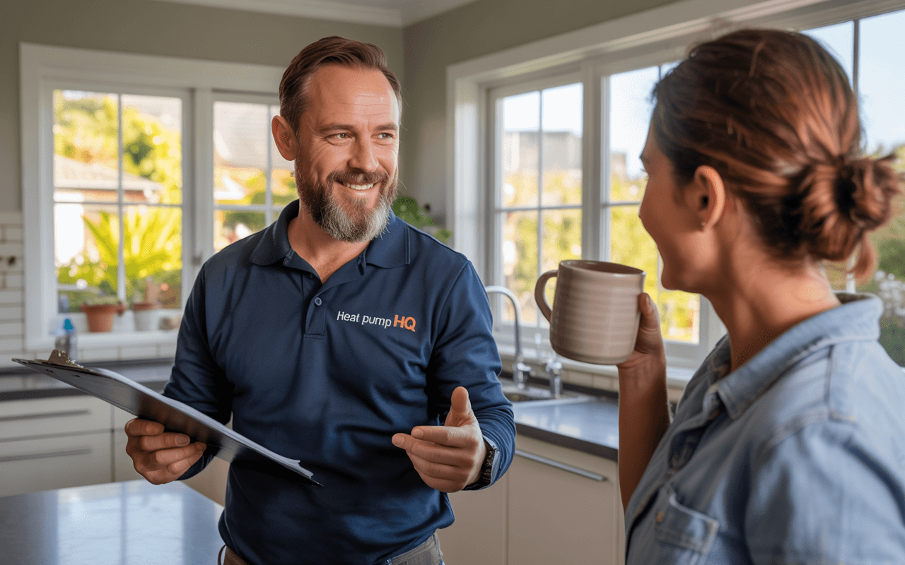 Heat Pump HQ installer talking to the home owner about their AC Unit